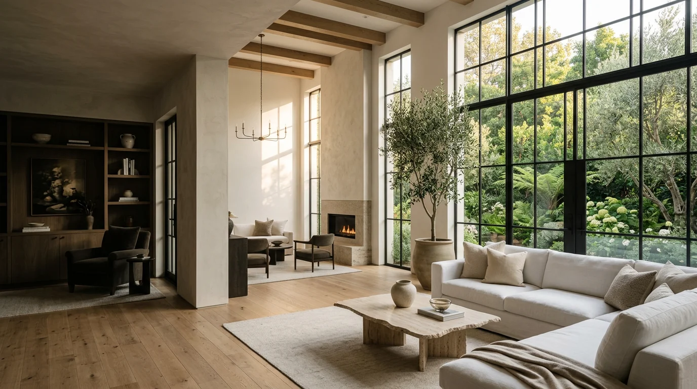 A light-filled contemporary residence with natural materials and expansive garden views